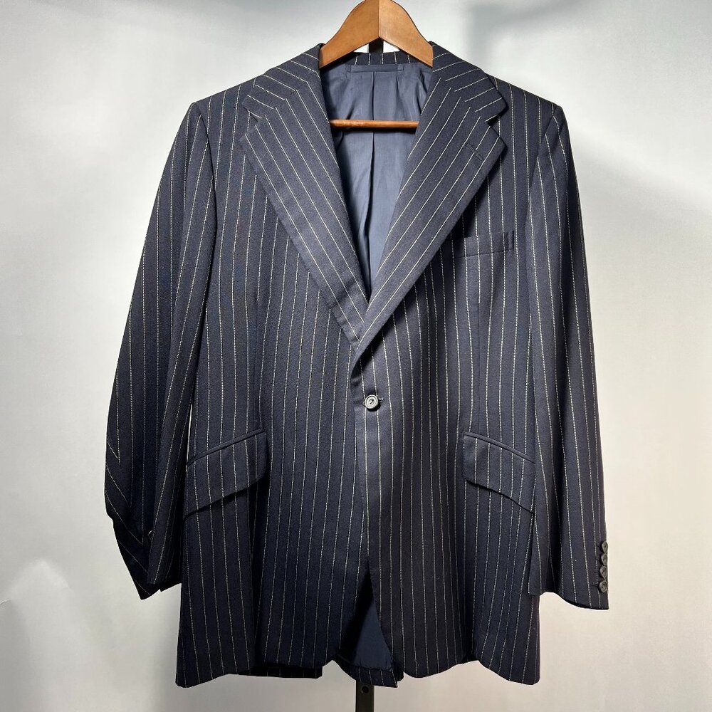 H.HUNTSMAN & SONS LTD LONDON Navy Pinstripe 1 Button Wool Blazer Jacket 46
